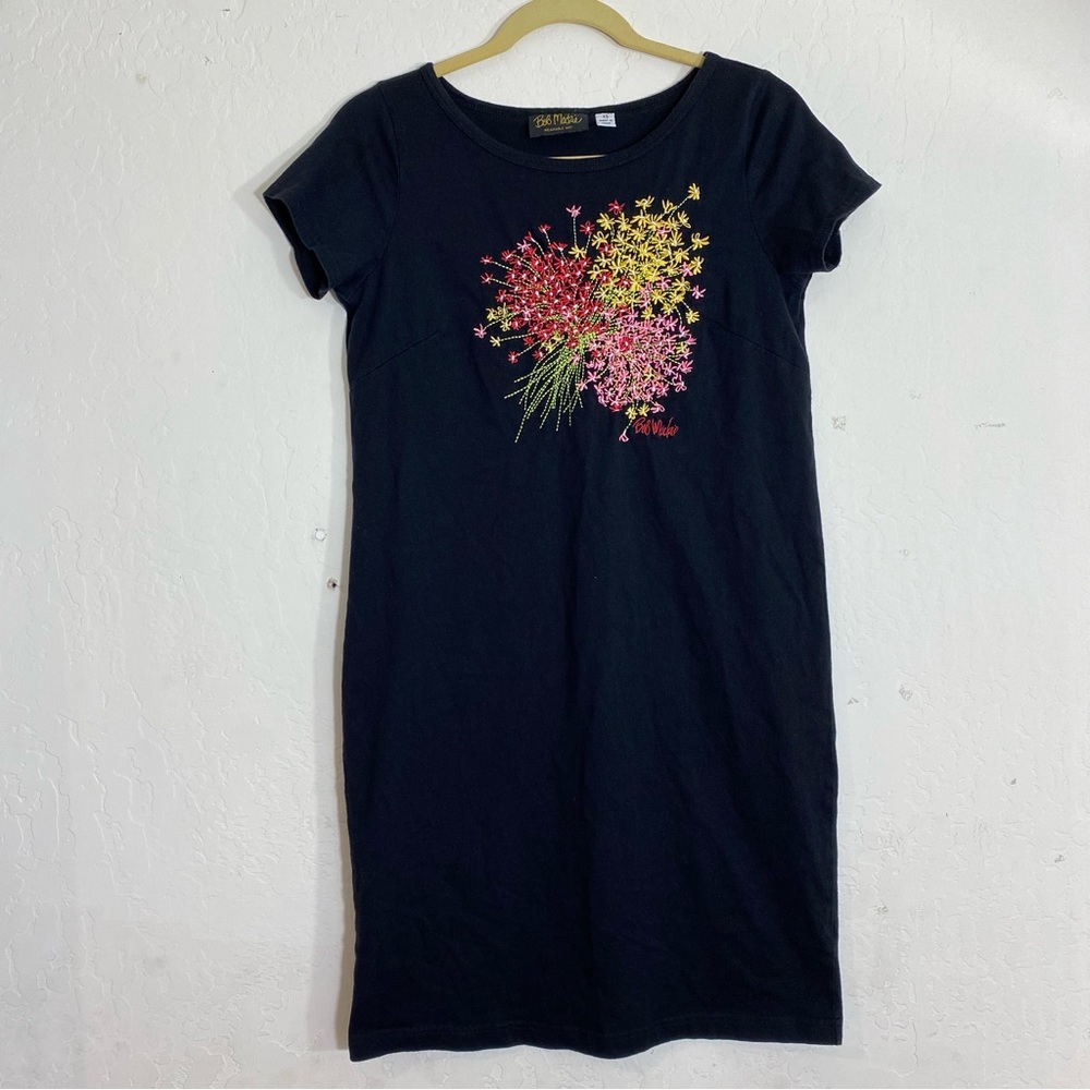 Bob Mackie Wearable Art Tee Shirt dress XS Embroidered Flowers Breathable Cotton